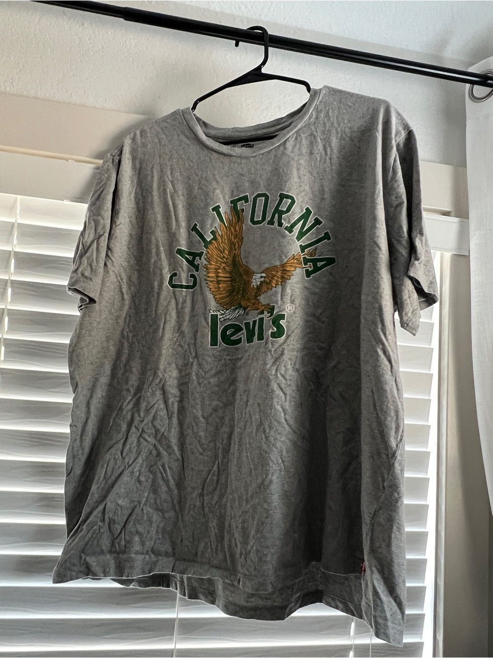 Levi's Gray Short Sleeve Tee with Green California Graphic and Gold Eagle